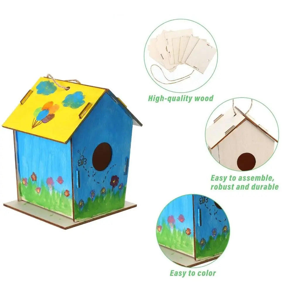 Casa de pájaro de madera para manualidades para el hogar, comedero colgante, 3 uds.