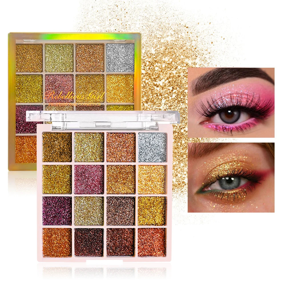 Paleta de sombra de ojos con purpurina de 16 colores, brillo multicolor, acabado de lentejuelas brillantes, maquillaje facial corporal, maquillaje para fiesta y escenario