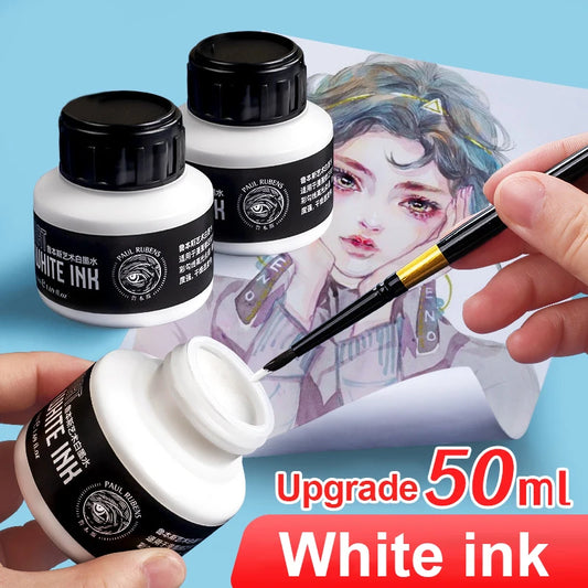 Tinta Blanca para Dibujo Paul Rubens Cartoonist de 50 ml para Pintura Artística con Pincel o Plumilla, Tinta Blanca Altamente Opaca para Resaltos y Correcciones