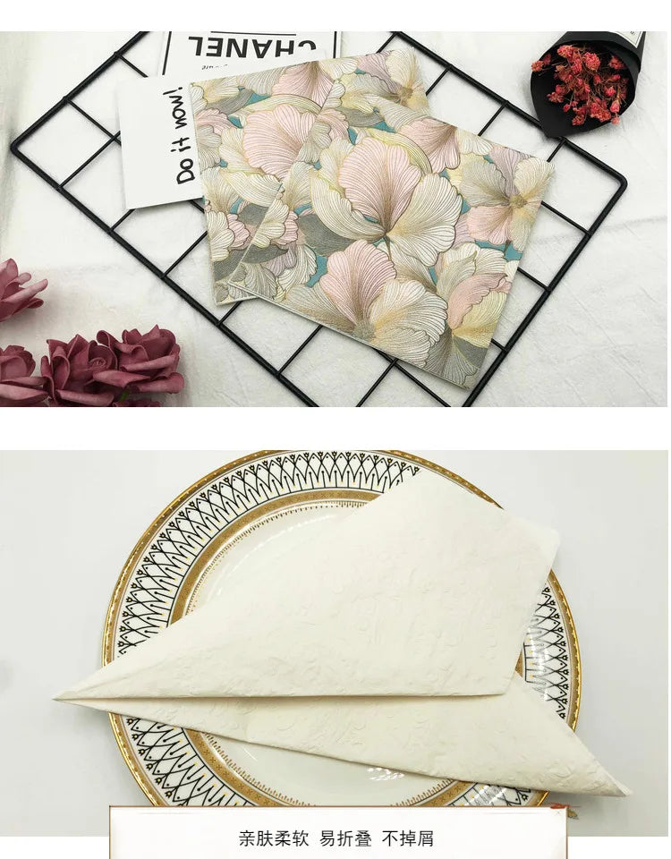 Servilletas cuadradas con estampado de flores tridimensionales, 20 piezas/33x33cm