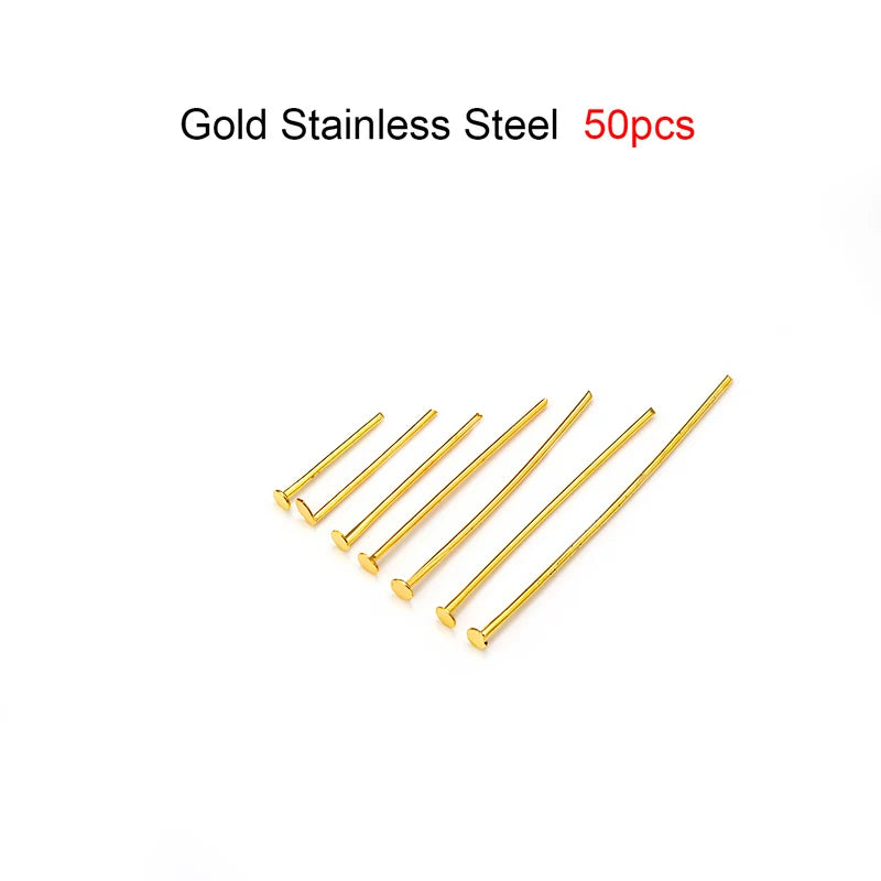 50-100 unids/lote 15-70mm alfileres de cabeza plana y de bola, de acero inoxidable y chapados en oro