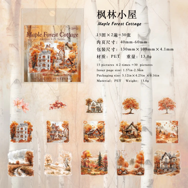 30 hojas de pegatinas de vida otoñal, Material decorativo creativo