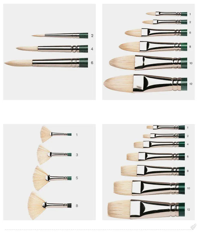 Juego de Pinceles para Óleo Winsor & Newton - Pinceles Planos y en Forma de Abanico, de Cerda de Cerdo