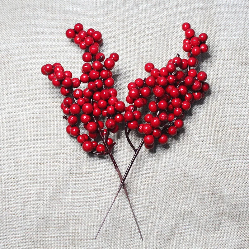 Simulación de bayas rojas artificiales, ramas de frutas navideñas para árbol de Navidad, adornos de mesa, decoración de corona
