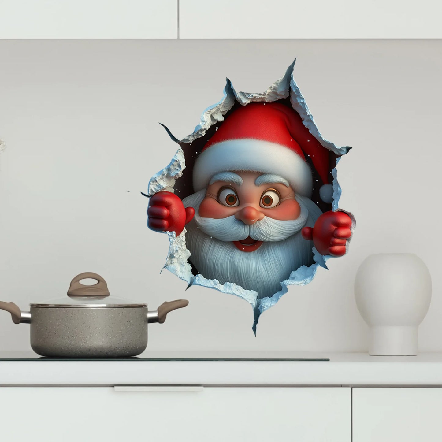 Calcomanía de Papá Noel y reno 3D, decoración navideña extraíble para el hogar