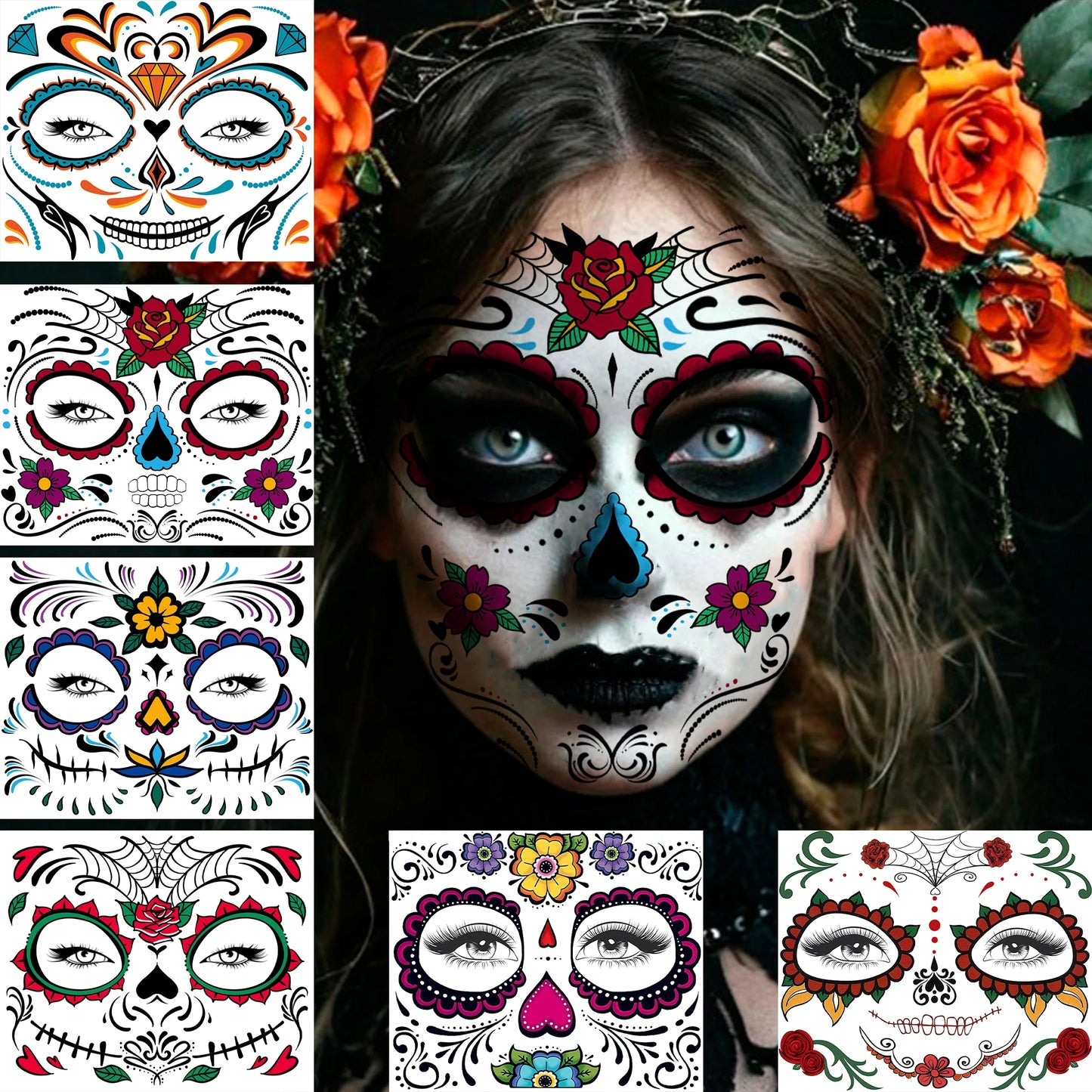 6 Hojas de Tatuajes Temporales para Halloween, Duraderos e Impermeables para Hombres y Mujeres