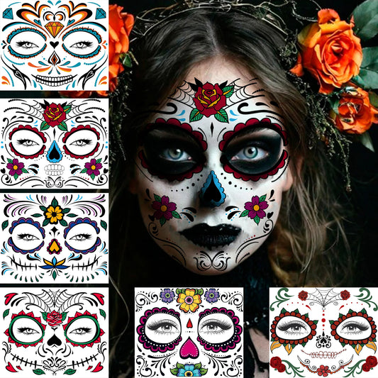 6 Hojas de Tatuajes Temporales para Halloween, Duraderos e Impermeables para Hombres y Mujeres