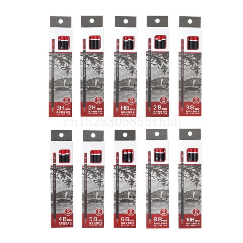 12 unids/caja lápiz de grafito para boceto, dibujo, escritura, 2H HB 2B 3B 3H 4B 5B