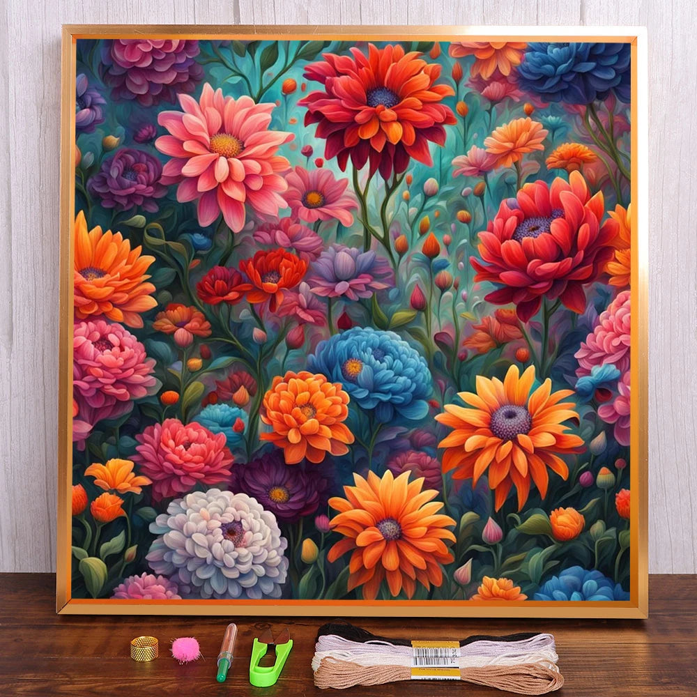 Juego de punto de cruz preimpreso con flores y rosas