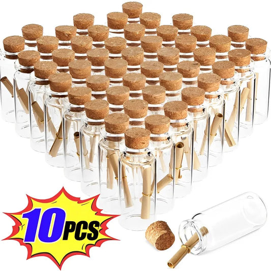 10 Uds 5/7/8/10/12/15/20ml Mini botellas de vidrio con tapones de corcho
