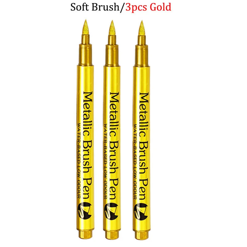 Bolígrafos de pintura acrílica permanente plateada/dorada, para pintura en variadas superficies, de punta suave/dura de 1-5MM