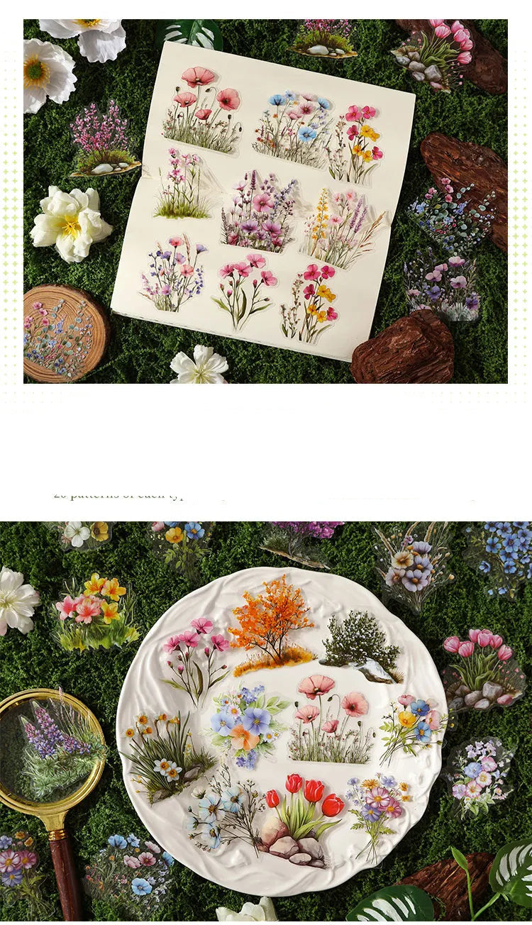 40/240 Uds. Stickers creativos vibrantes de plantas y flores