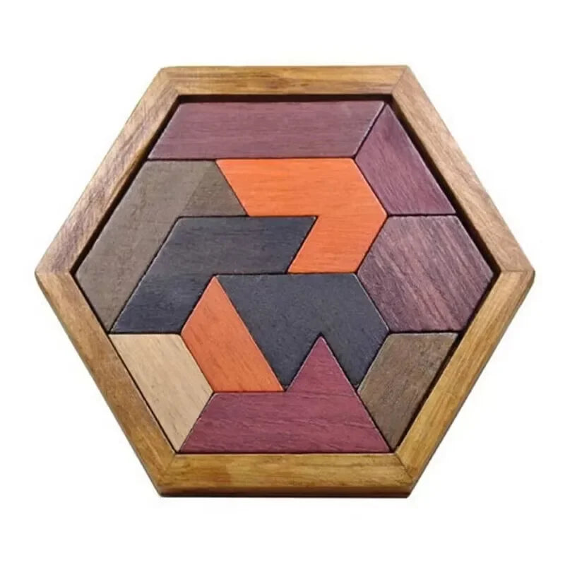 Candado Confucio Lu Ban, rompecabezas Hexagonal de madera Tangram, tablero de rompecabezas, juguetes para adultos, IQ, relajación, alivio del estrés, juego de rompecabezas