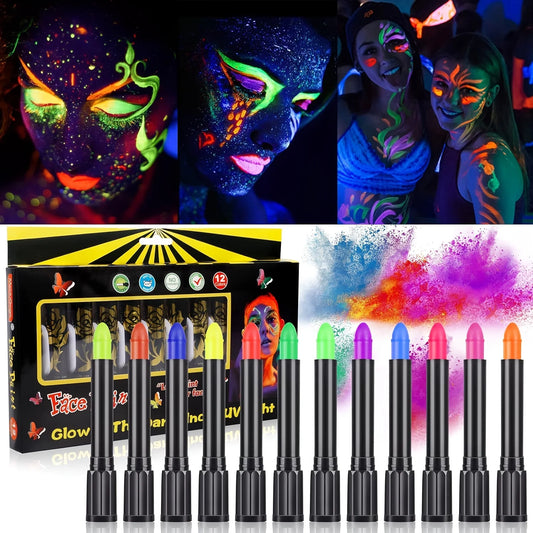 Halloween 12 colores cara luminosa, pintura corporal a base de agua