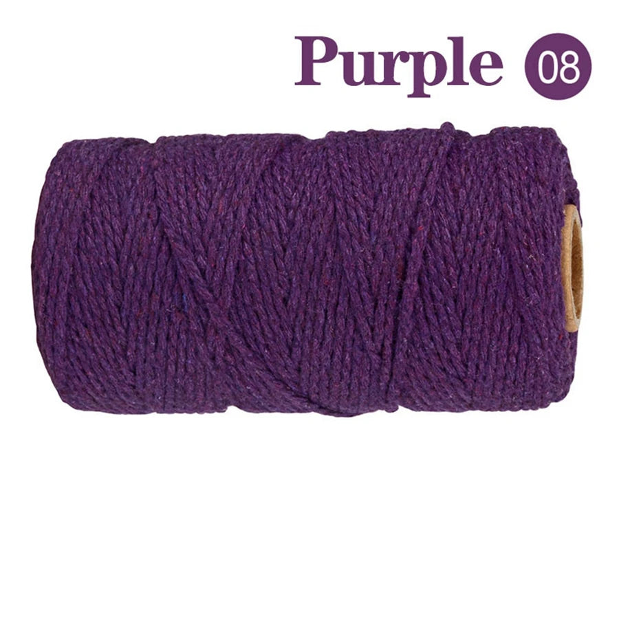 Cuerda de Algodón Puro para Macramé, de 2mm y 100M, 20 Colores