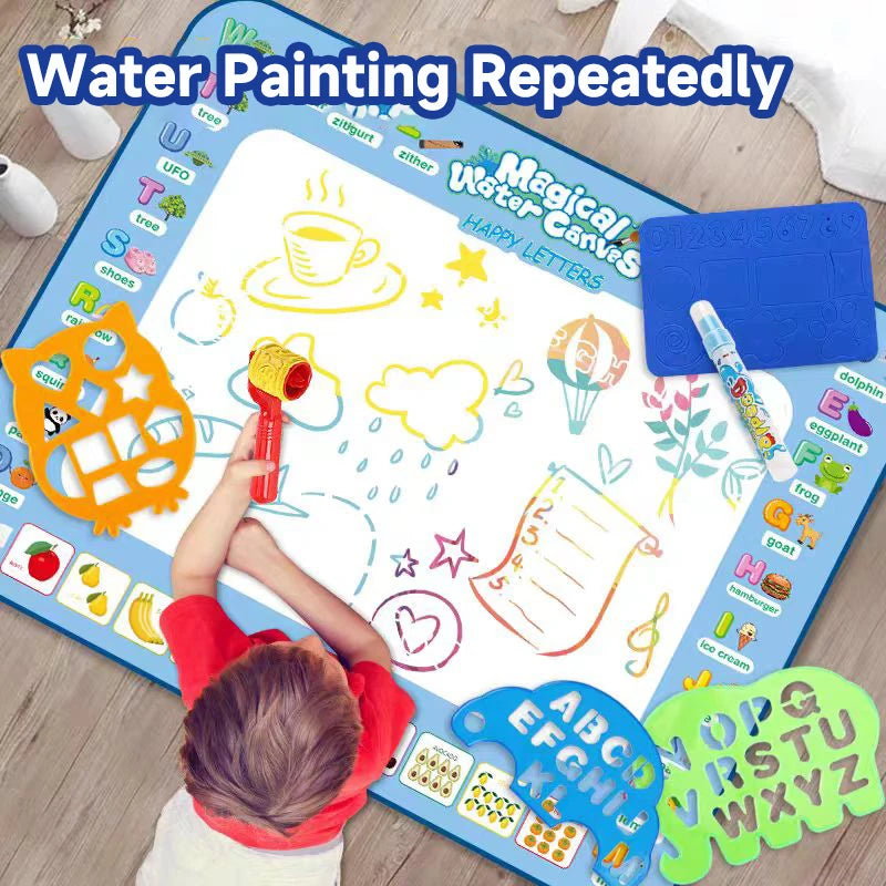 Alfombra mágica para dibujar con agua y para colorear, 100x80CM, pintura de acuarela, almohadilla, bolígrafos mágicos reutilizables.