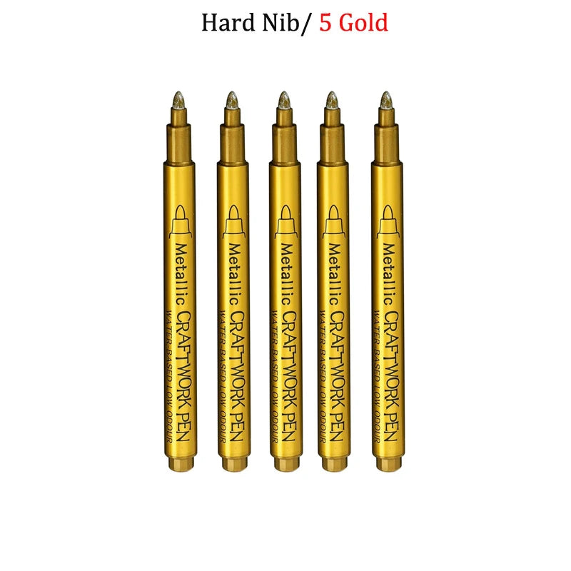 Bolígrafos de pintura acrílica permanente plateada/dorada, para pintura en variadas superficies, de punta suave/dura de 1-5MM