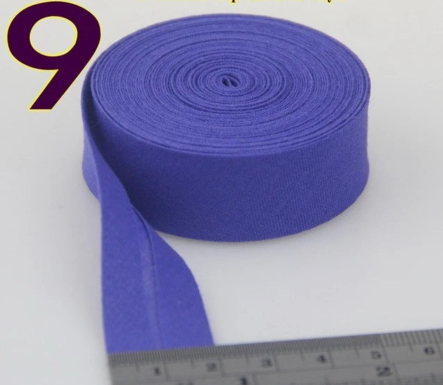 Sesgo, cinta al bies 100% de algodón, 20mm de ancho, 3/4 ",  con pliegue planchado, 5 mts