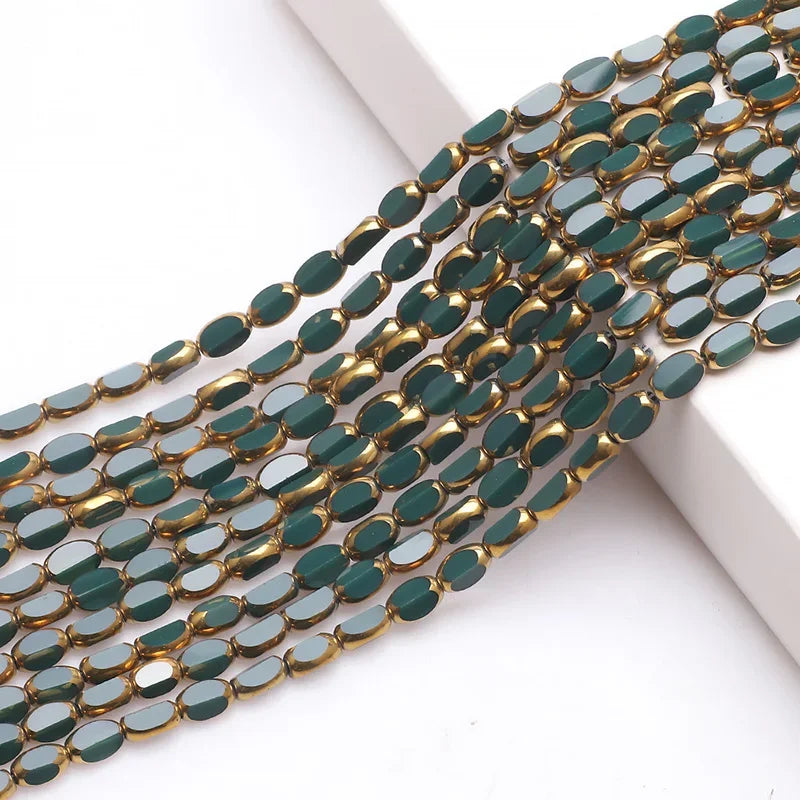 Mostacillas de cristal austriaco chapadas en dorado, cadenas de 50 piezas, cuentas ovaladas