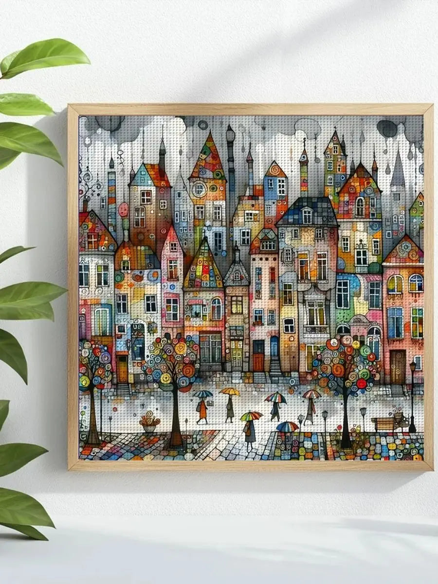 1 unidad de kit de punto de cruz estampado de ciudad lluviosa de 40x40cm/15,74 pulgadas, kit  11CT/14CT,