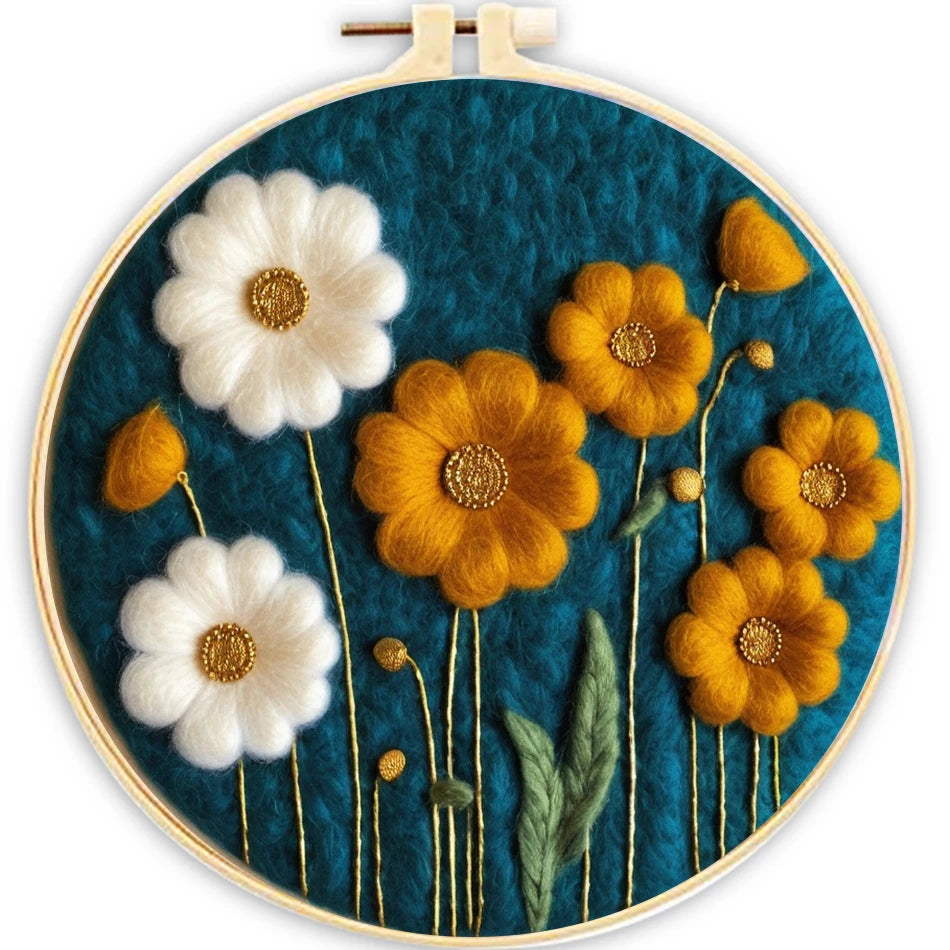 Kit de bordado de fieltro de lana, de flores del campo