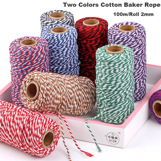 Cuerda de macramé de algodón para manualidades, cordón colorido de 100M y 2mm
