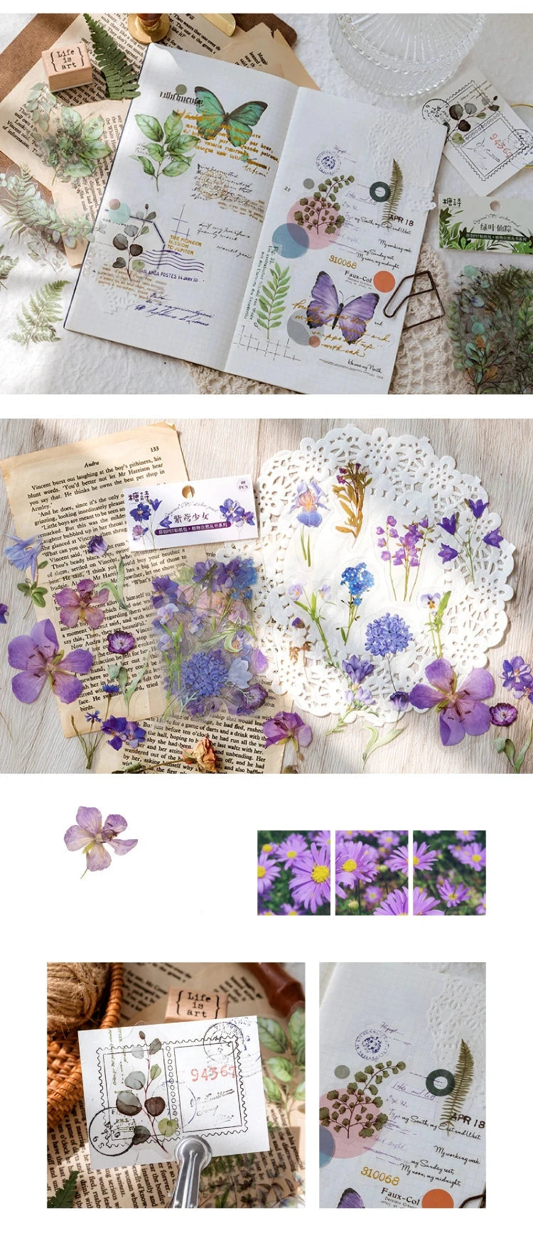Colección de plantas de 40 piezas, stickers de hoja verde para decoración