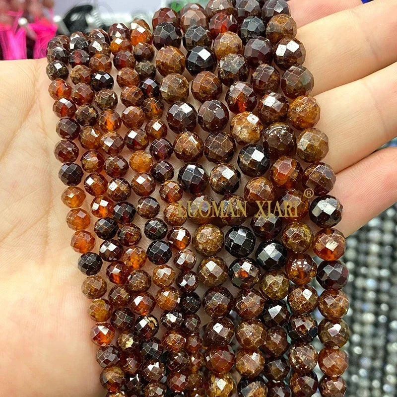 Piedra Natural redonda facetada AAA, mostacillas espaciadoras sueltas para fabricación de joyería