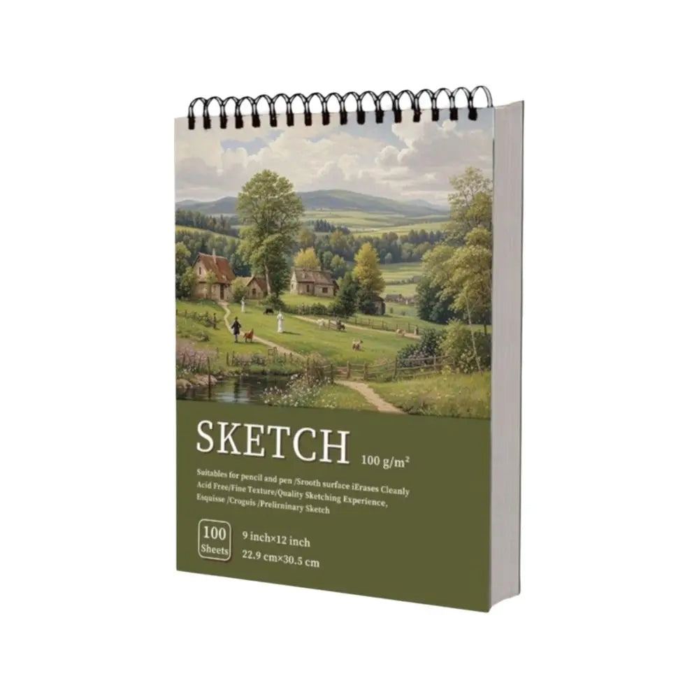 Cuaderno de bocetos en espiral de 100 hojas, páginas perforadas, papel sin ácido, papel grueso de 100 g/m²