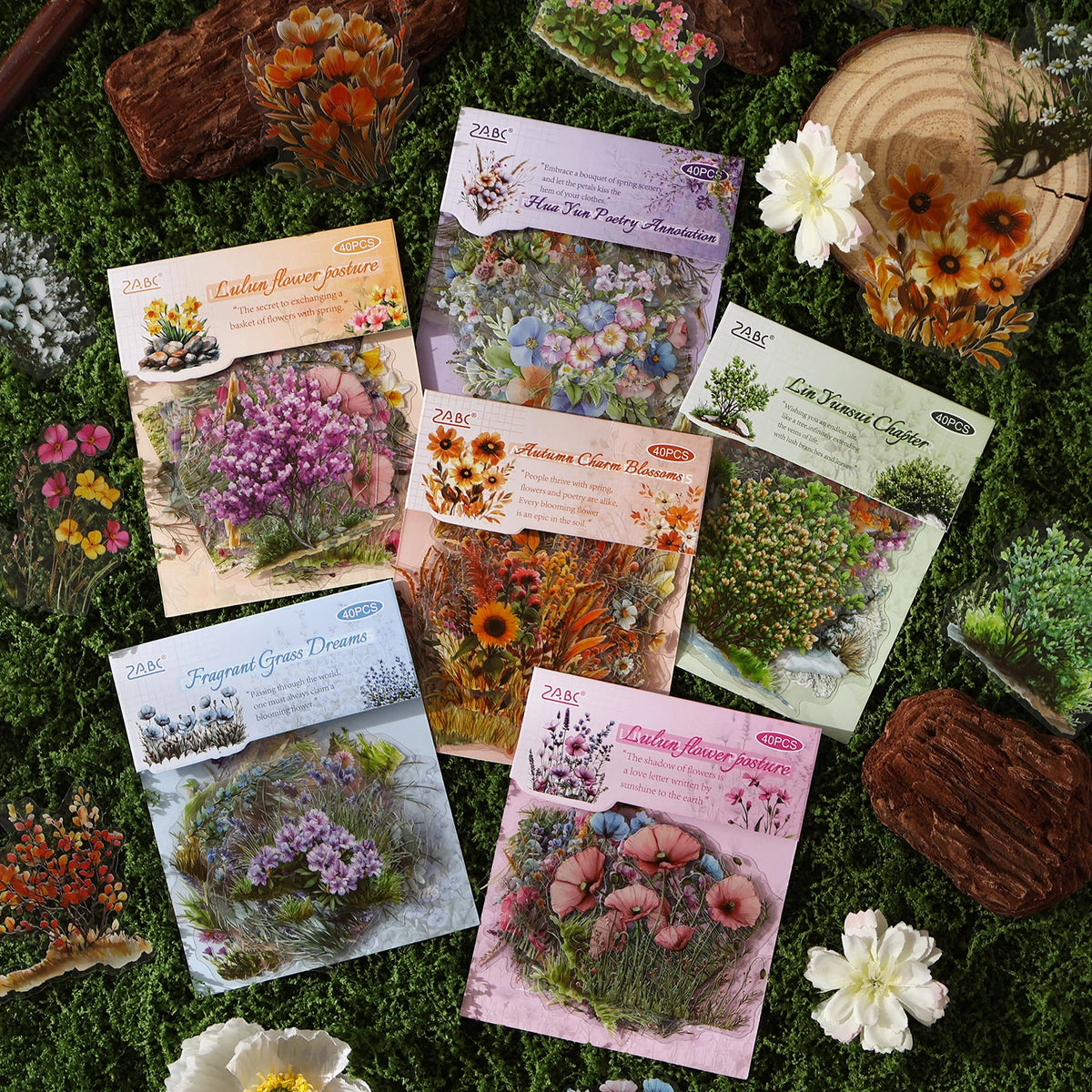 40/240 Uds. Stickers creativos vibrantes de plantas y flores