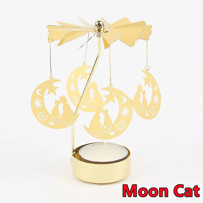 Porta velas giratorio de metal para decoración de Navidad