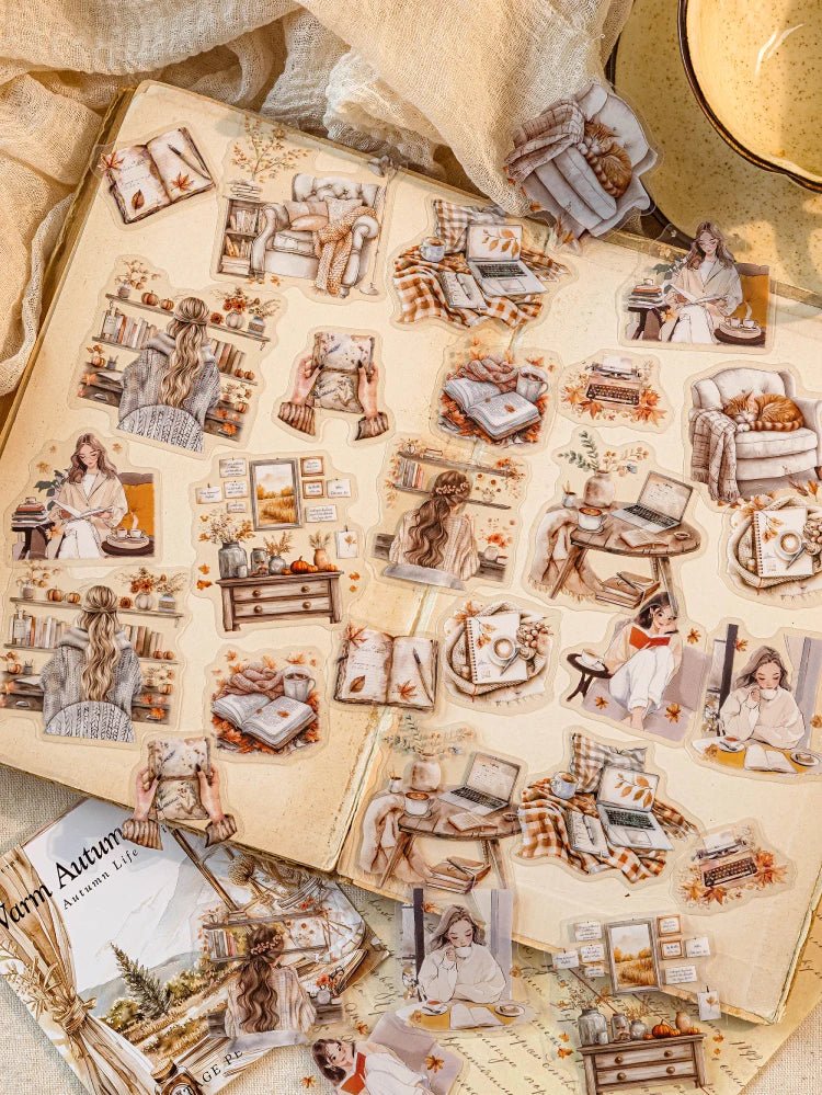 30 hojas de pegatinas de vida otoñal, Material decorativo creativo
