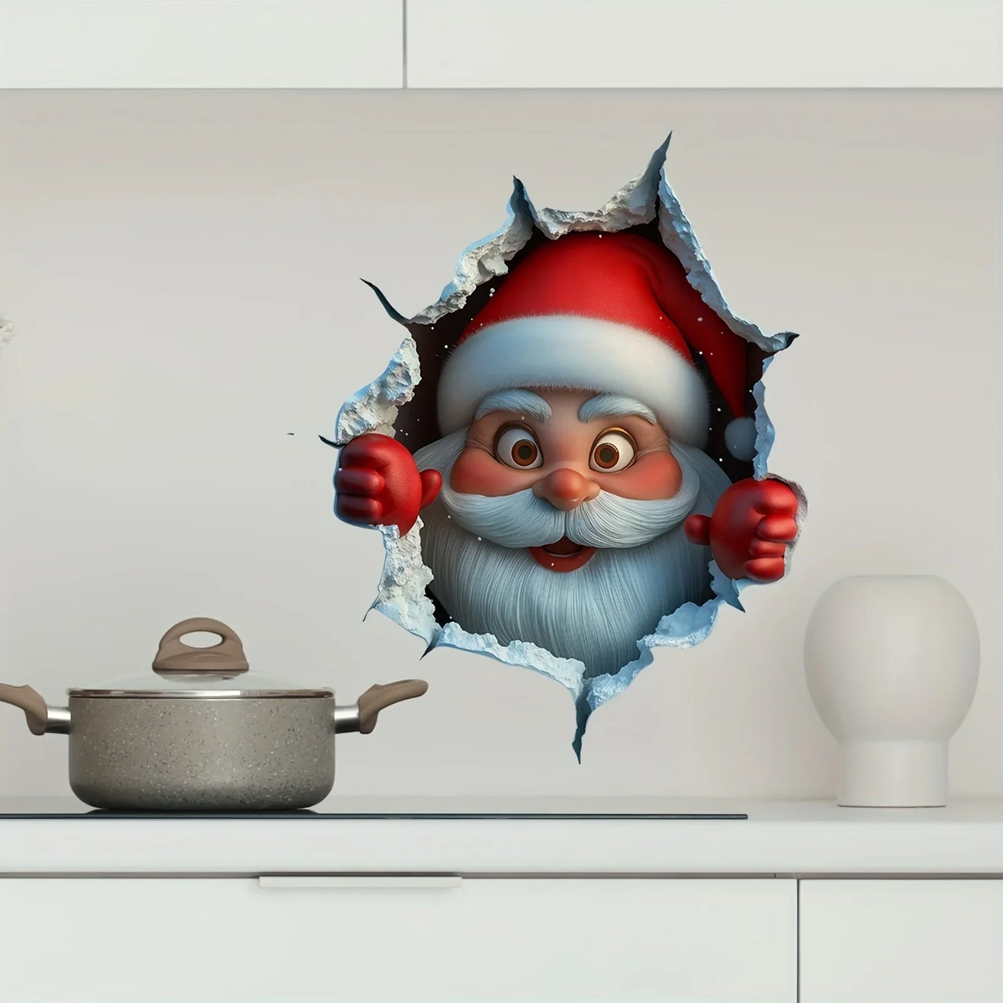 Calcomanía de Papá Noel y reno 3D, decoración navideña extraíble para el hogar