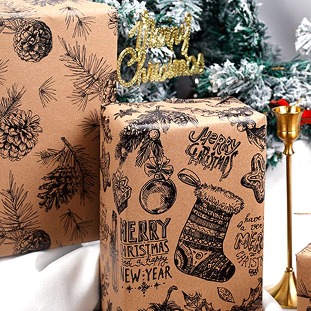 Rollo de papel de regalo, diseño de bayas de piña decoración navideña, 300*43 cm