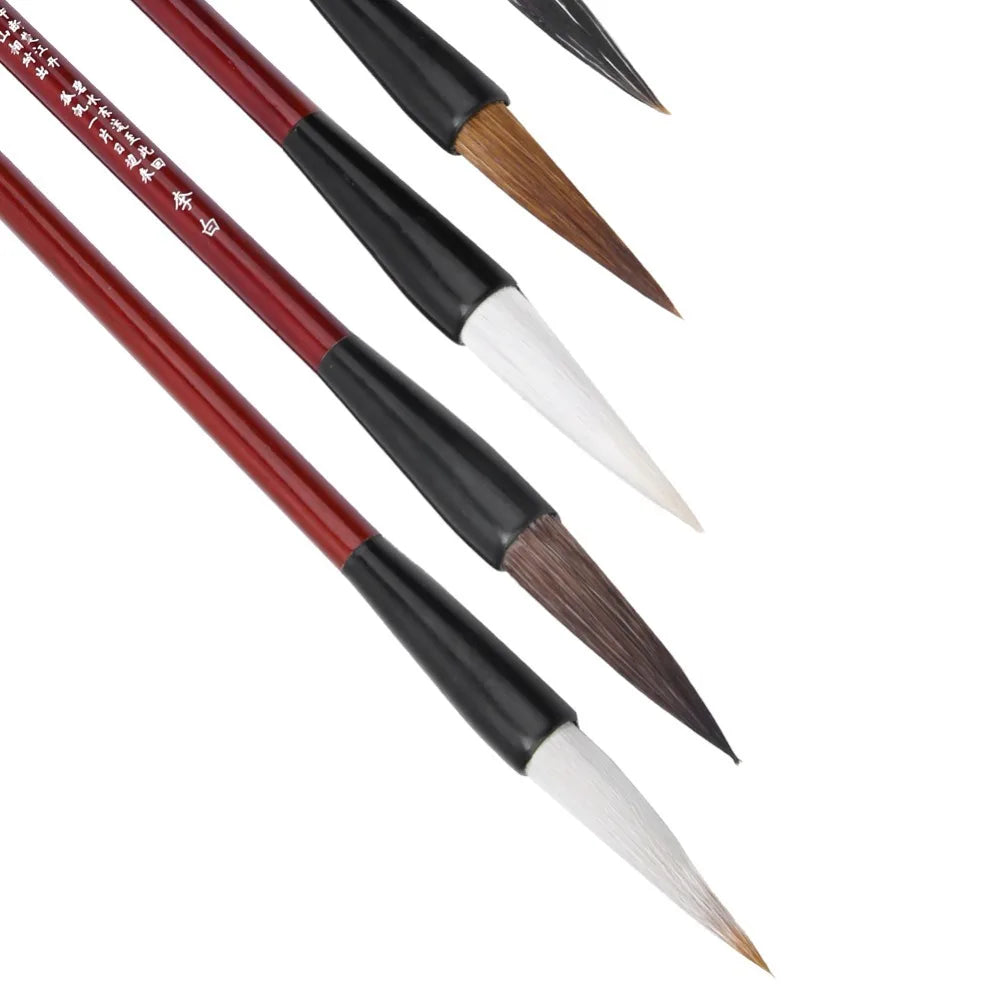 Juego de 7 pinceles de naylon para caligrafía y pintura china, mango de madera, varios tamaños