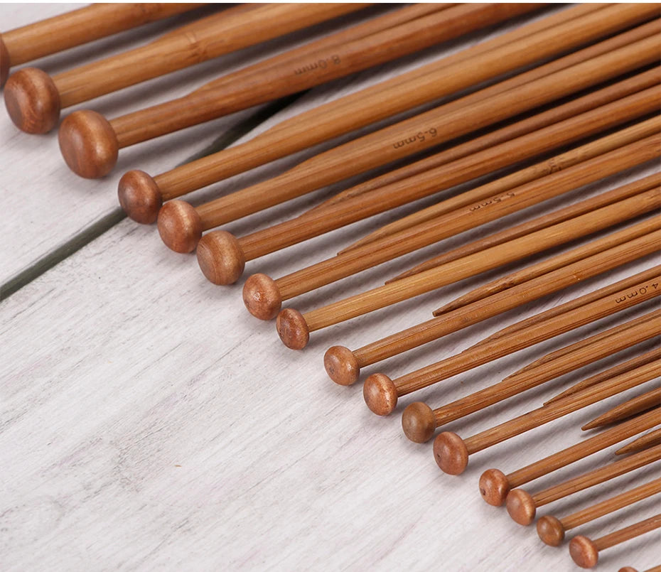 Juego de palillos de tejer de bambú, 18 pares. tamaños de 2 a 10 mm