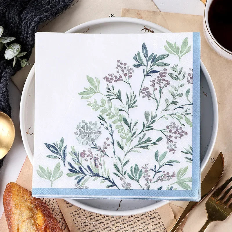 Paquete de 20 Servilletas de Papel Desechables con Diseño de Plantas y Flores, 33x33cm, Decoupage