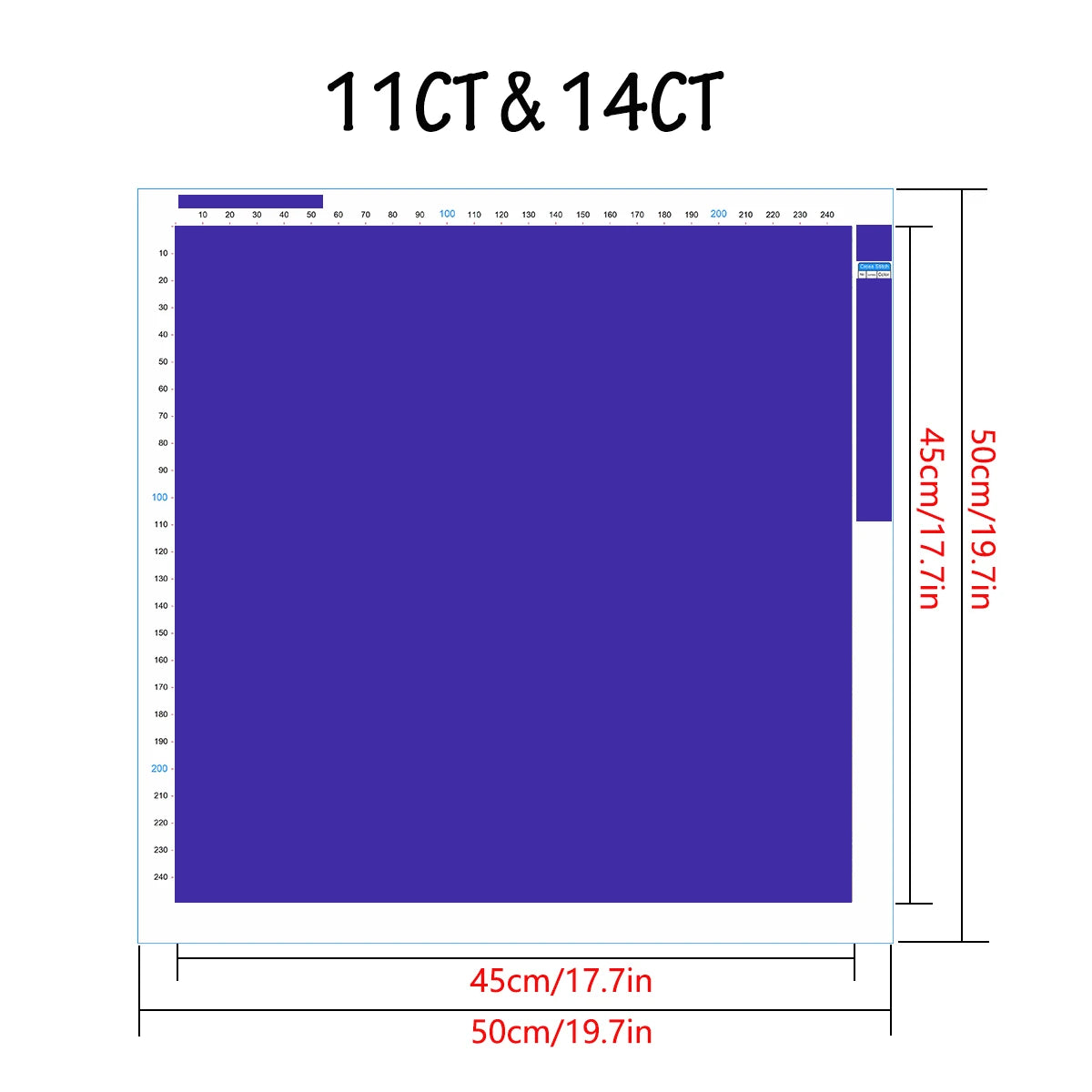 1PC50X50CM/19,69 pulgadas, kit de punto de cruz 11CT/14CT