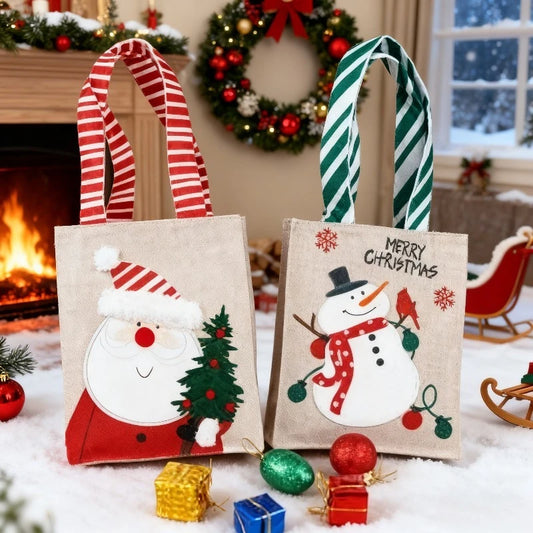 Bolsas de arpillera de Navidad con diseño de Papá Noel y muñeco de nieve, 1-10 Uds.