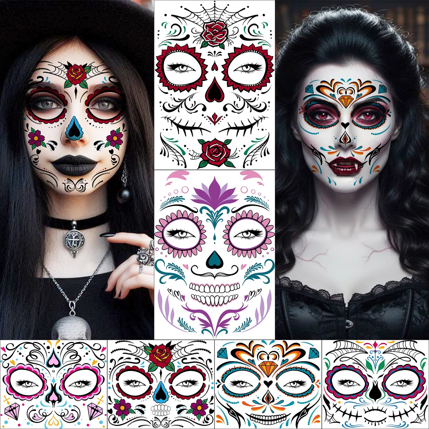 6 Hojas de Tatuajes Temporales para Halloween, Duraderos e Impermeables para Hombres y Mujeres