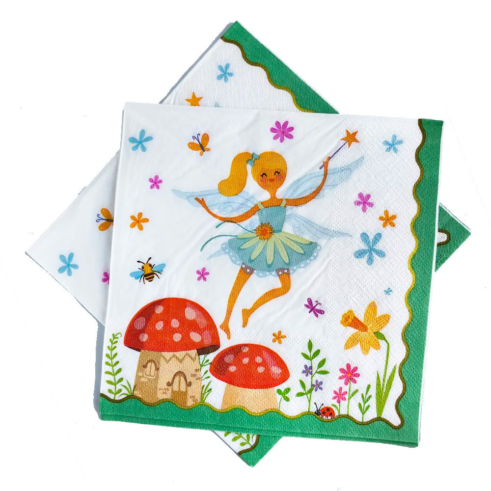 Servilletas de papel con imágenes de setas, de hadas del bosque encantado, 20/40/60/80/100 Uds. para decoupage y decoración