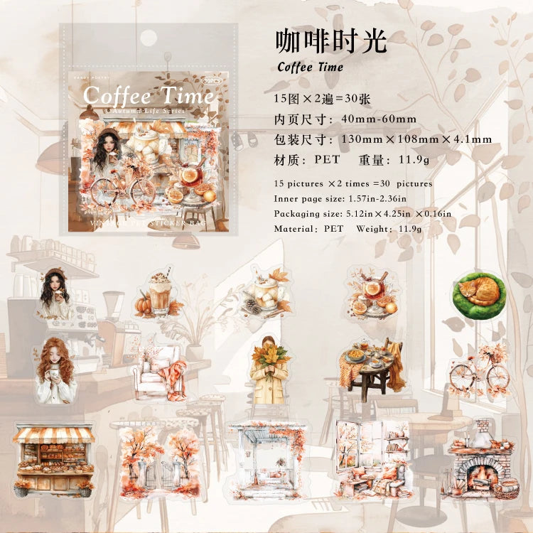 30 hojas de pegatinas de vida otoñal, Material decorativo creativo