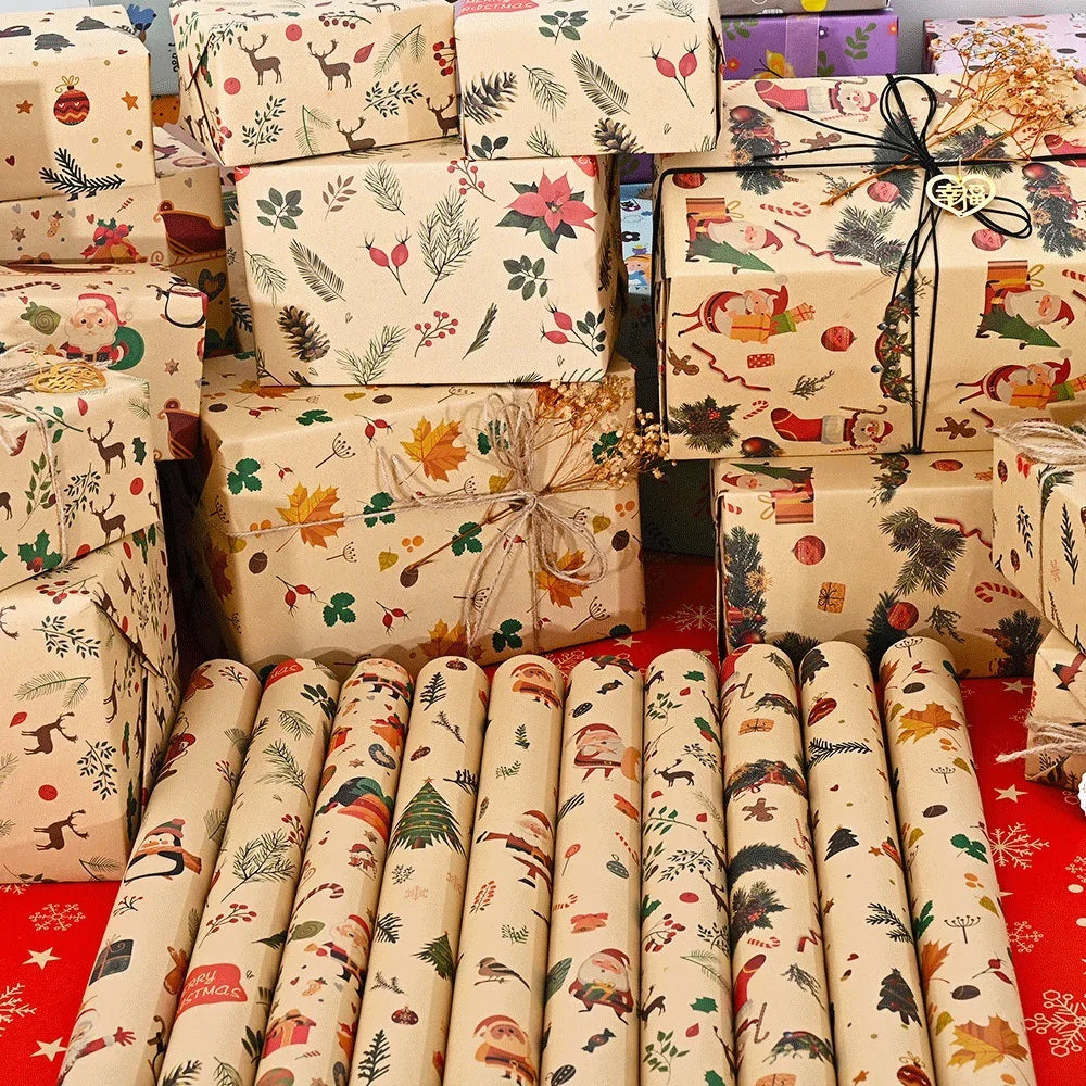 10 Uds., de papel de regalo navideño-74*50cm