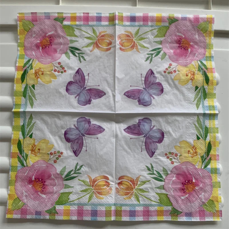 Decoupage-Servilletas de papel de flores, mariposas, 20 unidades