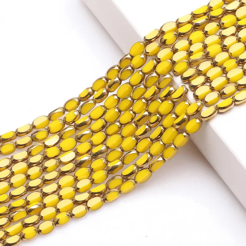 Mostacillas de cristal austriaco chapadas en dorado, cadenas de 50 piezas, cuentas ovaladas