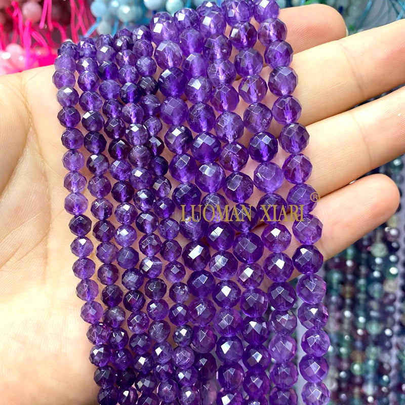 Piedra Natural redonda facetada AAA, mostacillas espaciadoras sueltas para fabricación de joyería