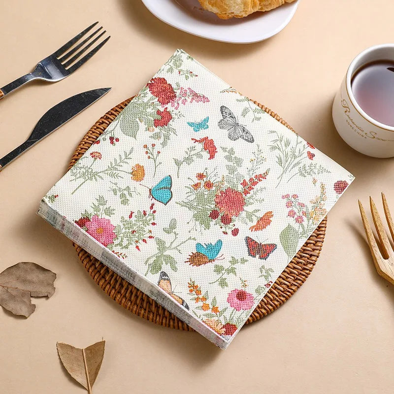 20 unids/pack 33x33cm Vintage flor impresa, servilletas de papel desechable, artesanía decoupage