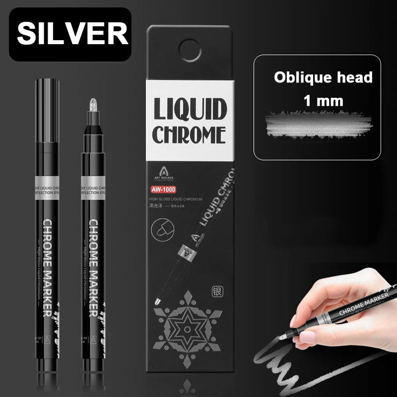 Rotulador de espejo cromado de 0,7mm, 1mm, 2mm, bolígrafo de pintura reflectante , marcador permanente de cobre dorado y plateado, 1 ud.