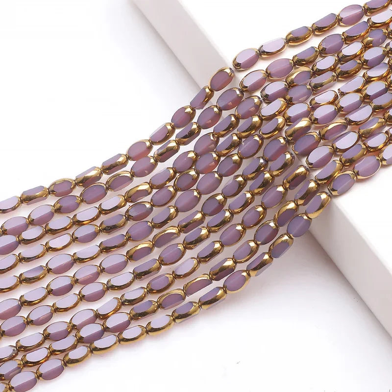 Mostacillas de cristal austriaco chapadas en dorado, cadenas de 50 piezas, cuentas ovaladas