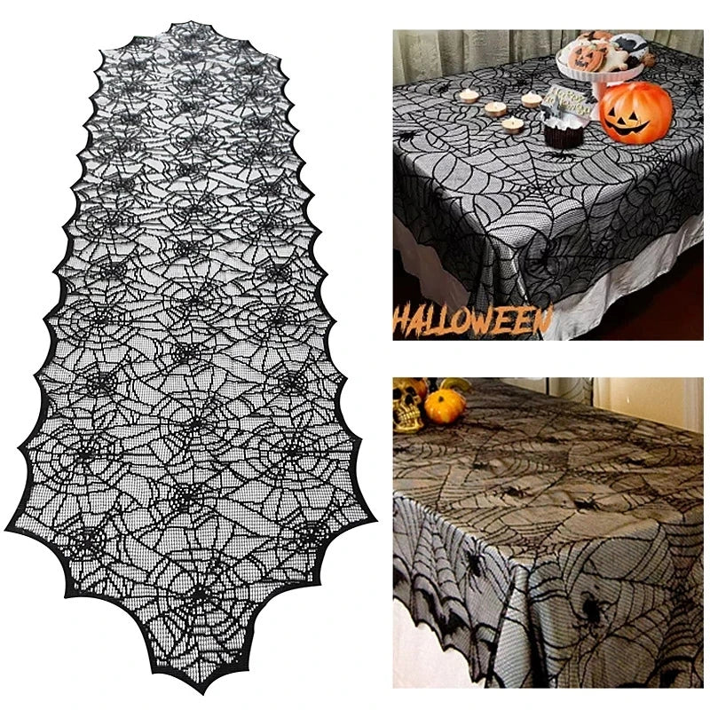 Mantel Decorativo De Halloween - Tela De Araña, 183x45 Cm, Reutilizable, Para Mesa O Chimenea